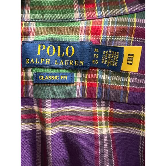 Ralph Lauren Polo Men’s Purple Green plaid button front classic fit NWOT Sz XL - Picture 5 of 5